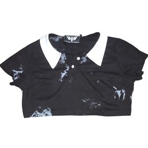 Killstar Black & White Tie-Dye Cropped Peter Pan Collar Top – Size XL